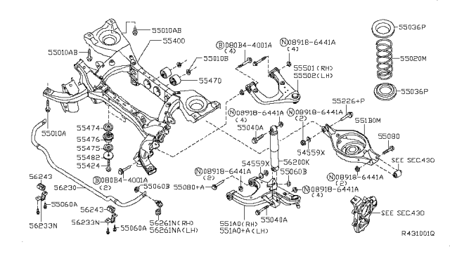 2008 Nissan Pathfinder Spring - Rear Suspension Diagram for 55020-ZL15A