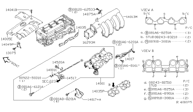 2003 Nissan Altima Gasket-Manifold Diagram for 14035-8J101