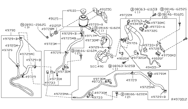 2006 Nissan Maxima Hose Assembly Suction, Power Steering Diagram for 49717-ZB000