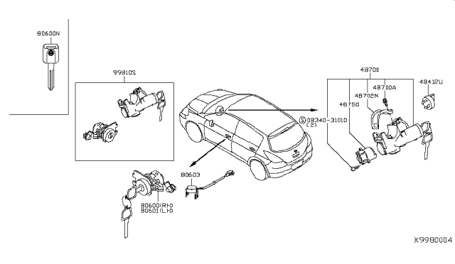 2011 Nissan Versa Key Set Diagram for 99810-ZW85C