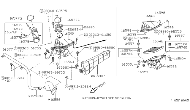 1994 Nissan Pathfinder Duct Assembly-Air Diagram for 16577-88G00