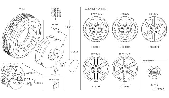 2005 Nissan 350Z Aluminum Wheel Diagram for 40300-CD027