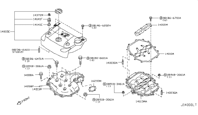 2006 Nissan 350Z Gasket-Manifold,Upper Diagram for 14033-AM600