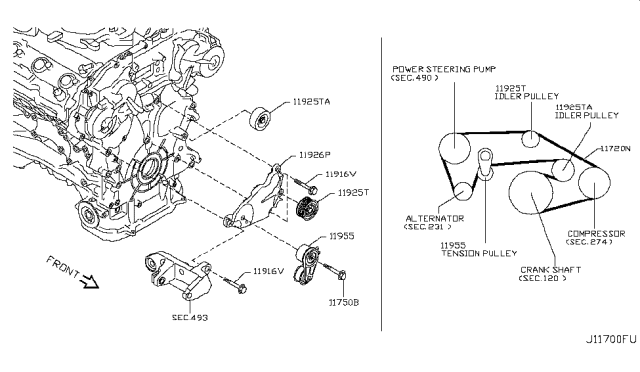 2007 Nissan 350Z Fan & Alternator Belt Diagram for 11720-4P102