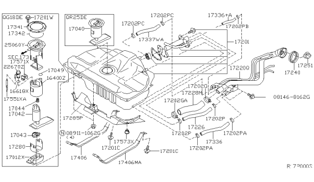 2002 Nissan Sentra Complete Fuel Pump Diagram for 17040-8U000