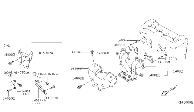 2005 Nissan Sentra Gasket-Exhaust Manifold,A Diagram for 14036-6N200