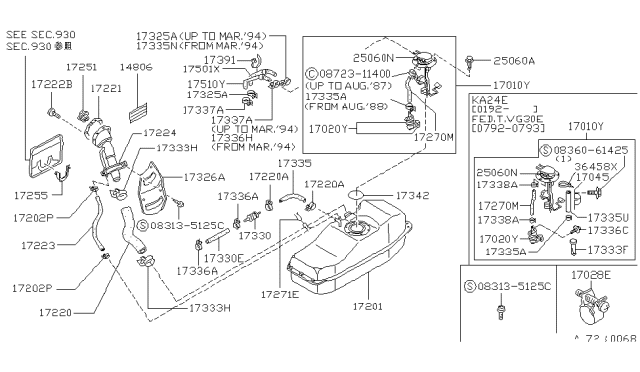 1993 Nissan Hardbody Pickup (D21) Fuel Pump Assembly Diagram for 17040-59G10