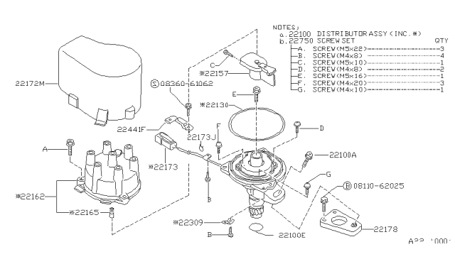 1993 Nissan Hardbody Pickup (D21) Rotor - Head Diagram for 22157-21E01