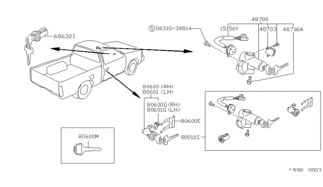 1994 Nissan Hardbody Pickup (D21) Key Set & Blank Key Diagram 2