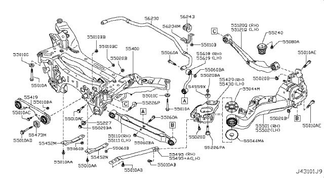 2015 Nissan Rogue Member Complete - Rear Suspension Diagram for 55400-1YA0B