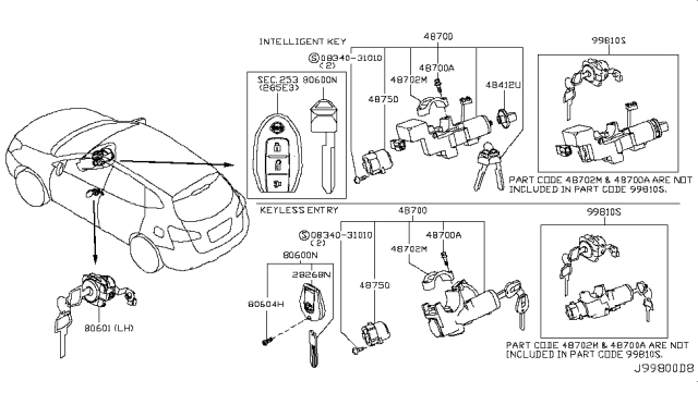 2009 Nissan Rogue Lock Set-Steering Diagram for D8700-CF4BA