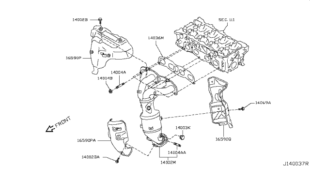 2014 Nissan Rogue Exhaust Manifold With Catalytic Converter Diagram for 140E2-CZ31D