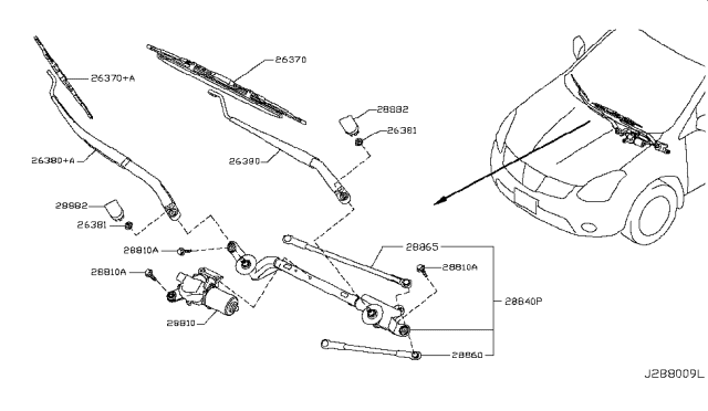 2014 Nissan Rogue Windshield Wiper Arm Assembly Diagram for 28886-JM00A