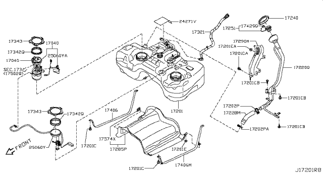 2015 Nissan Rogue Fuel Tank Sending Unit Diagram for 25060-JM01D