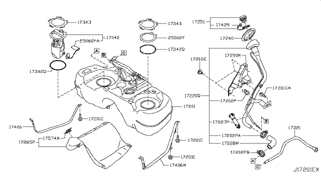 2015 Nissan Juke Fuel Tank Assembly Diagram for 17202-1KM1A