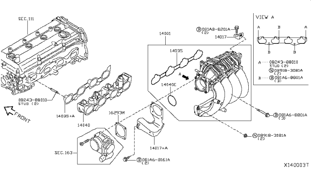 2012 Nissan Sentra Support-Manifold Diagram for 14017-ET85A