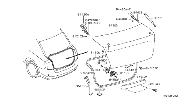 2011 Nissan Sentra Hinge Assembly - Trunk Lid, LH Diagram for 84401-ET030