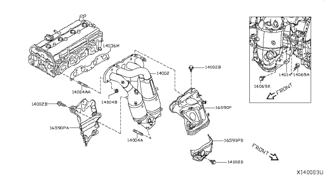 2012 Nissan Sentra Exhaust Manifold Assembly Diagram for 14002-ET00A