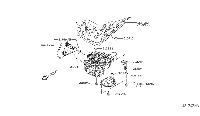 2007 Nissan Sentra Control Valve Assembly Diagram for 31705-1XF1A