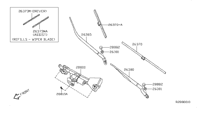 2011 Nissan Altima Windshield Wiper Arm Assembly Diagram for 28886-JA00A