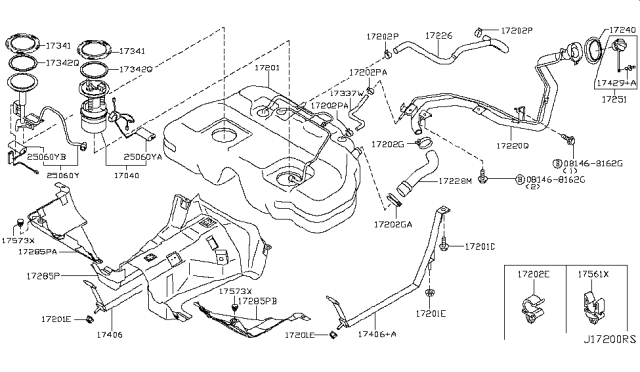 2007 Nissan Murano Fuel Tank Assembly Diagram for 17202-CC20A