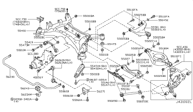 2007 Nissan Murano Stopper-Arm Bush Diagram for 55044-AG000