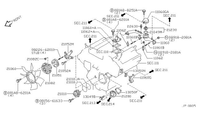2004 Nissan Pathfinder Washer Outlet Diagram for 11062-AL501
