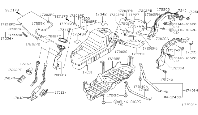2001 Nissan Pathfinder Fuel Tank Assembly Diagram for 17202-2W250