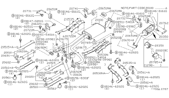 1999 Nissan Pathfinder Gasket - Exhaust Diagram for 20691-30P00