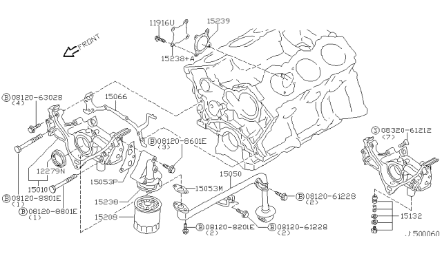2001 Nissan Pathfinder Oil Strainer Assembly Diagram for 15050-4W001