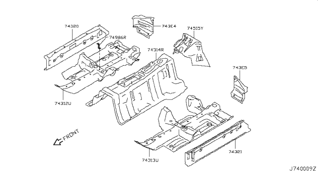2014 Nissan GT-R Extension-Rear Floor,Front Diagram for 74515-JF00A