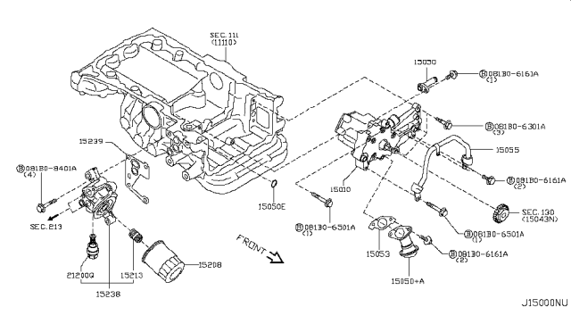 2019 Nissan GT-R Oil Filter Assembly Diagram for 15208-31U0B