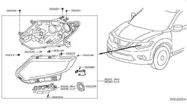 2019 Nissan Rogue Headlamp Assembly-Passenger Side Diagram for 26010-6FL0A