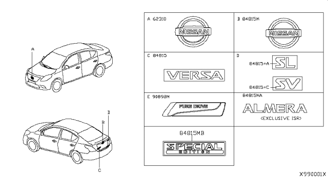 2017 Nissan Versa Emblem-Front Diagram for 62889-1JB0A