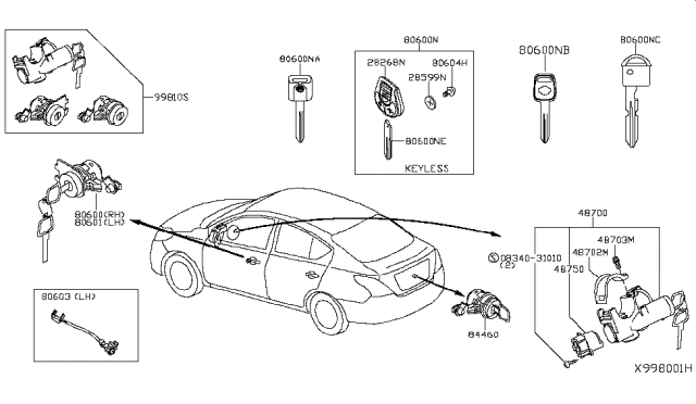 2015 Nissan Versa Lock Set-Steering Diagram for D8700-1HL0A