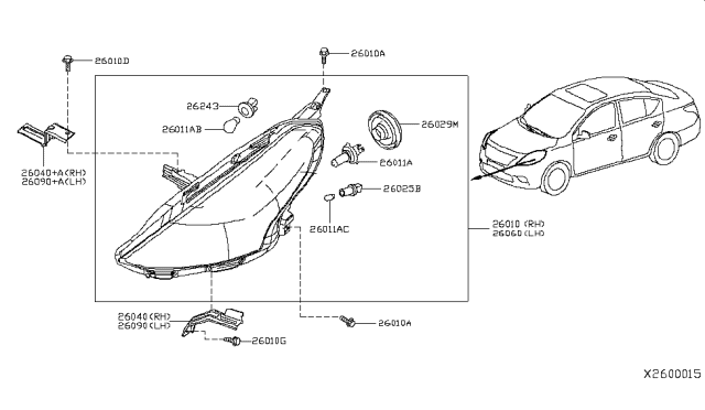 2014 Nissan Versa Headlamp Assembly-Driver Side Diagram for 26060-9KK0A
