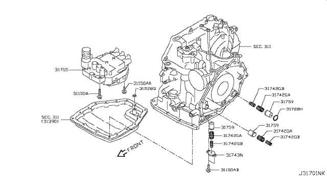 2013 Nissan Versa Control Valve Assembly Diagram for 31705-3JX8A