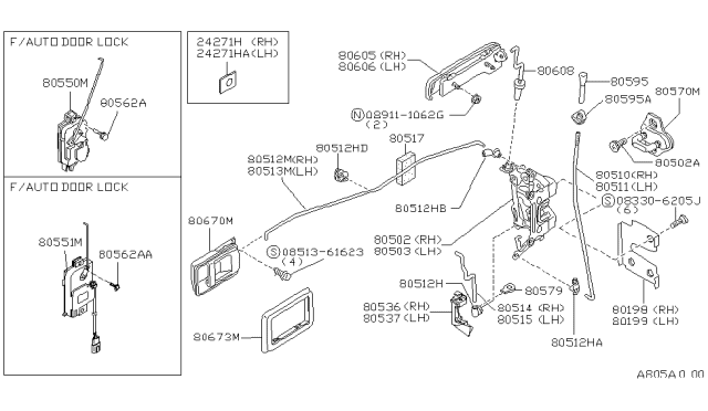 1995 Nissan Hardbody Pickup (D21U) Front Door Outside Handle Assembly, Right Diagram for 80607-01A00