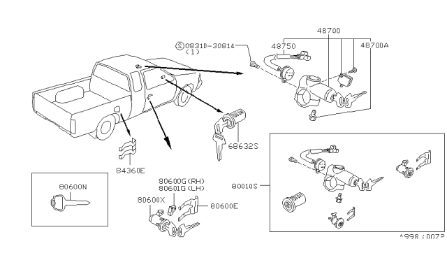 1996 Nissan Hardbody Pickup (D21U) Lock Set-Steering Diagram for 48700-85P25