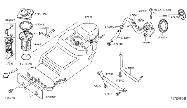 2018 Nissan Frontier Fuel Tank Assembly Diagram for 17202-9BM2A