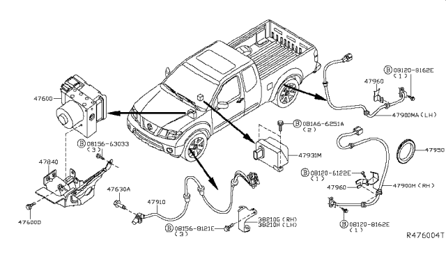 2015 Nissan Frontier Sensor Assembly Anti Ski, Rear Diagram for 47900-9CA5A