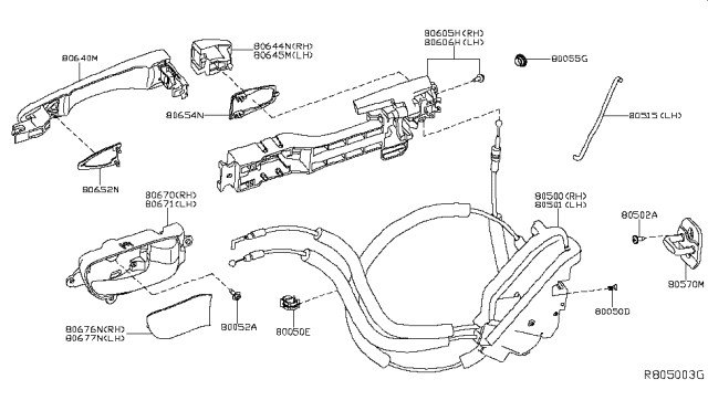 2015 Nissan Altima Rear Door Inside Handle Assembly Left Diagram for 80671-3TA0A