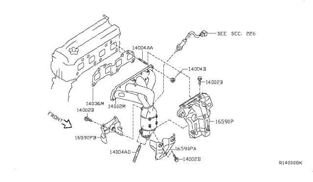 2014 Nissan Altima Exhaust Manifold With Catalytic Converter Diagram for 140E2-3TA0A
