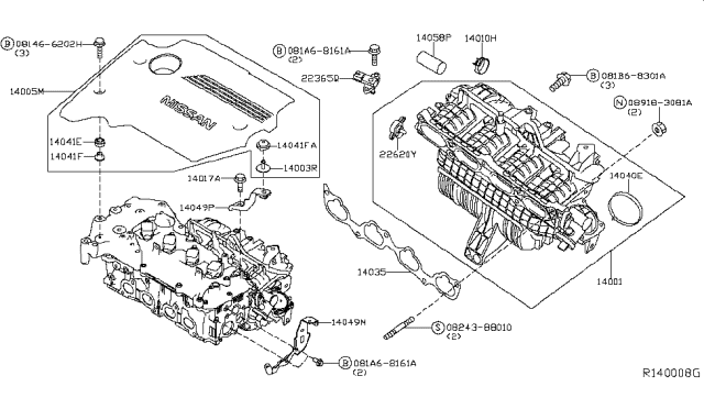 2015 Nissan Altima Gasket-Manifold To Cylinder Head Diagram for 14035-3TA0B