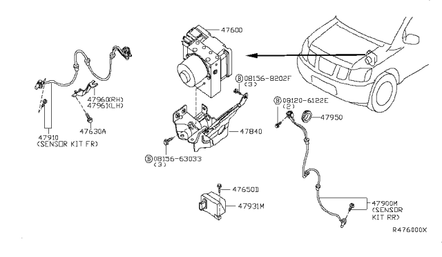 2006 Nissan Titan Sensor Assembly-Anti SKID,Rear Diagram for 47900-7S200