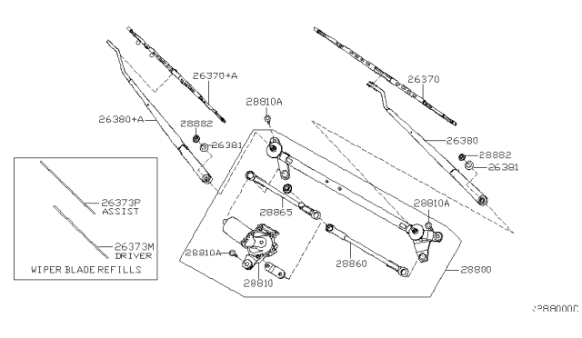2013 Nissan Titan Windshield Wiper Arm Assembly Diagram for 28881-ZC30A
