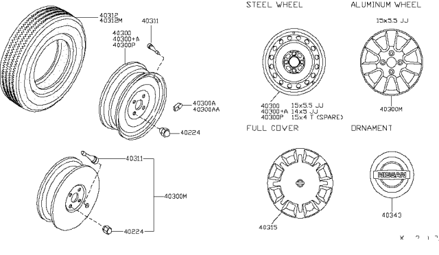 2008 Nissan Versa Road Wheel Nut Diagram for 40224-21001