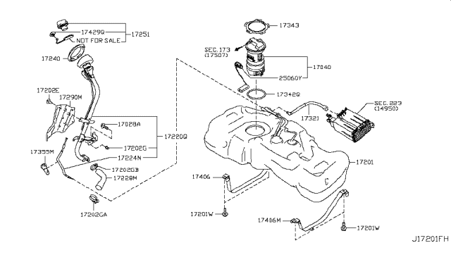2014 Nissan Cube Fuel Tank Assembly Diagram for 17202-1FC0A