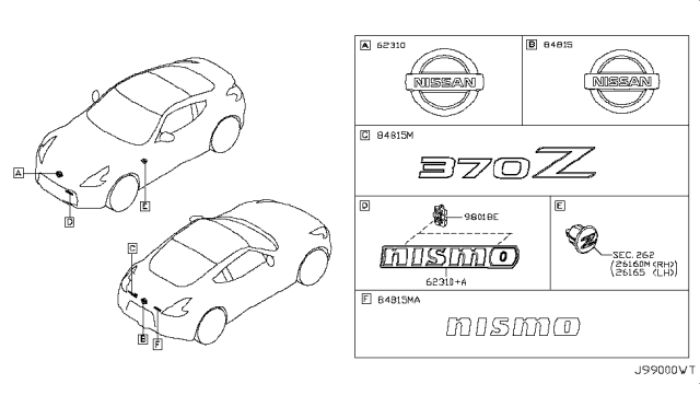 2018 Nissan 370Z Front Emblem Diagram for 62890-CD000