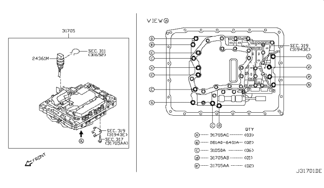 2014 Nissan 370Z Control Valve Assembly Diagram for 31705-X454C